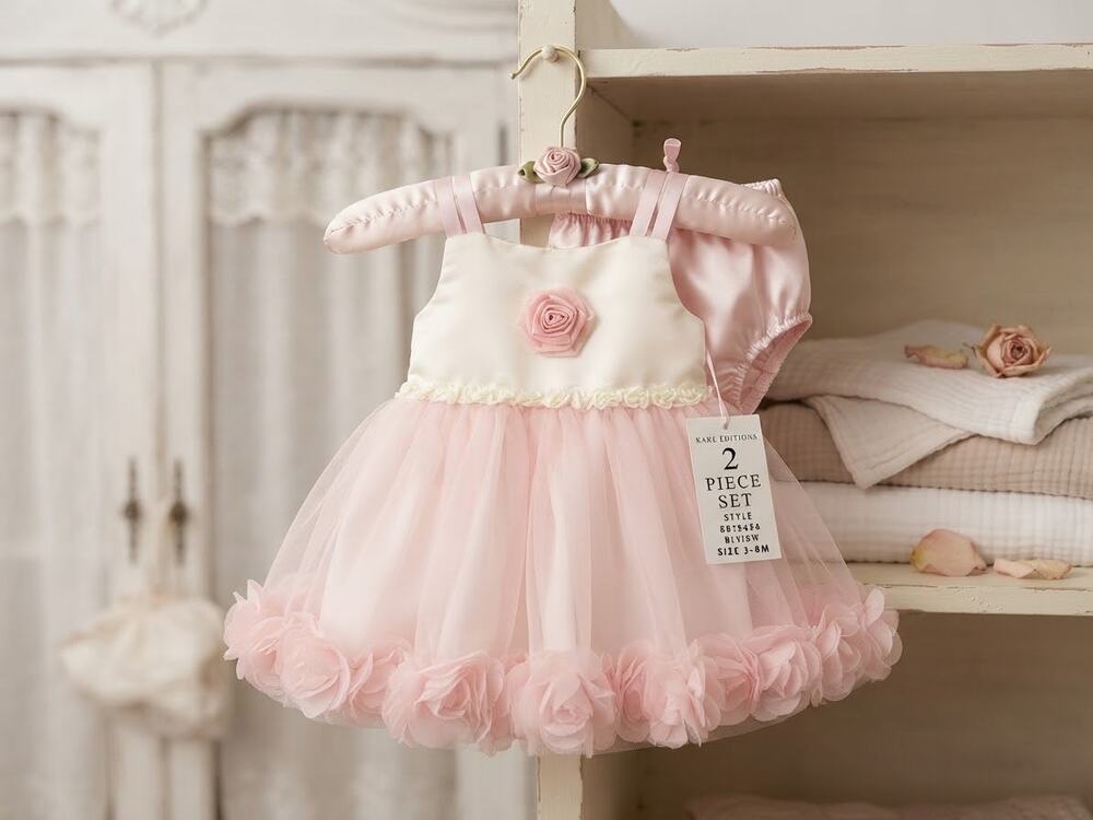 Rare Editions blush pink  and Cream tulle cupcake Dress $74 size 3-6 months